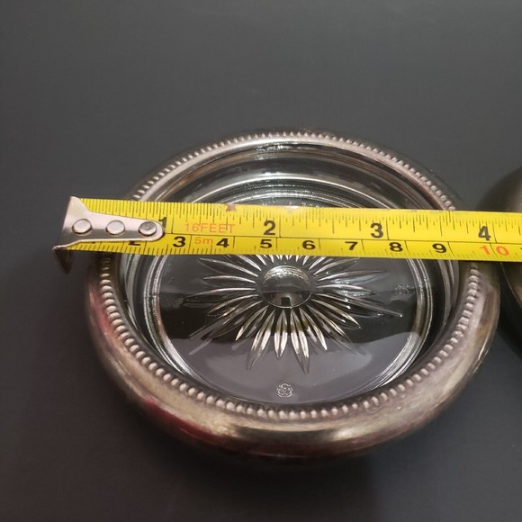 Leonard Silver plate Starburst Cut Crystal Coasters Lot of 2 ITALY - Picture 9 of 10